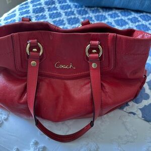 Coach Red Leather Tote Bag